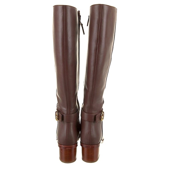 Tory Burch tall brown leather boots zip up knee high heeled chunky fall boots - Picture 4 of 9